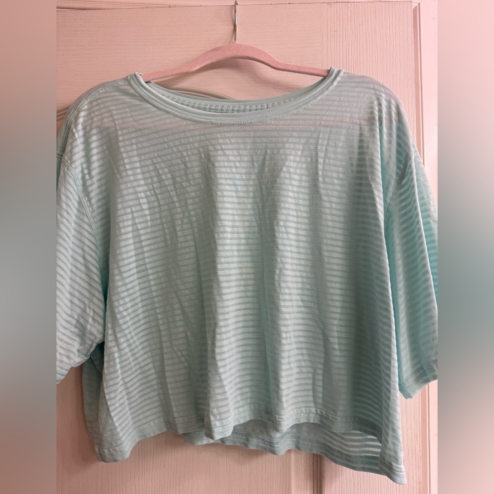 Lululemon Athletica Light Green Striped Short Sleeve Top